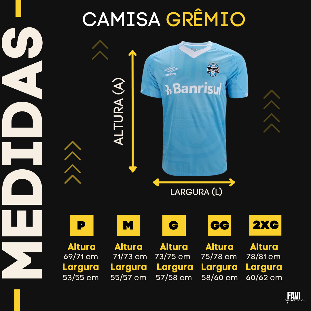 camisa celeste grêmio tamanho tabela